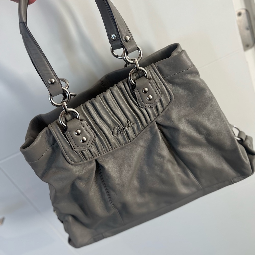 Grey leather coach purse